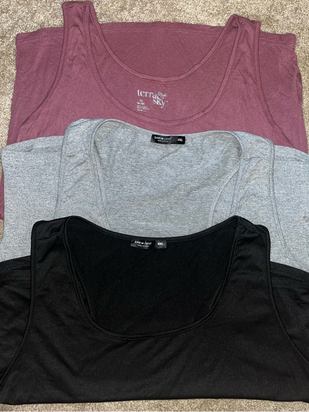 3 Tank Tops — Plum, Gray, Black